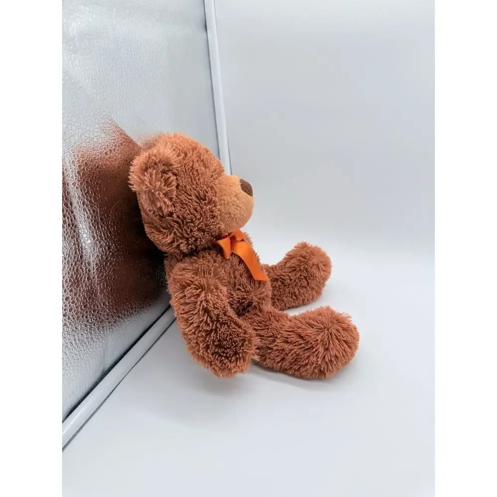RARE Animal Adventure Brown Teddy Bear Plush Orange Ribbon Bow Satin 11”